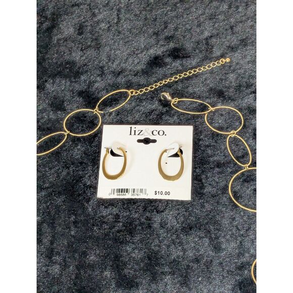 Liz & Co. Gold Tone Long Geometric Chain Necklace & Hoop Earring Set - Picture 2 of 4